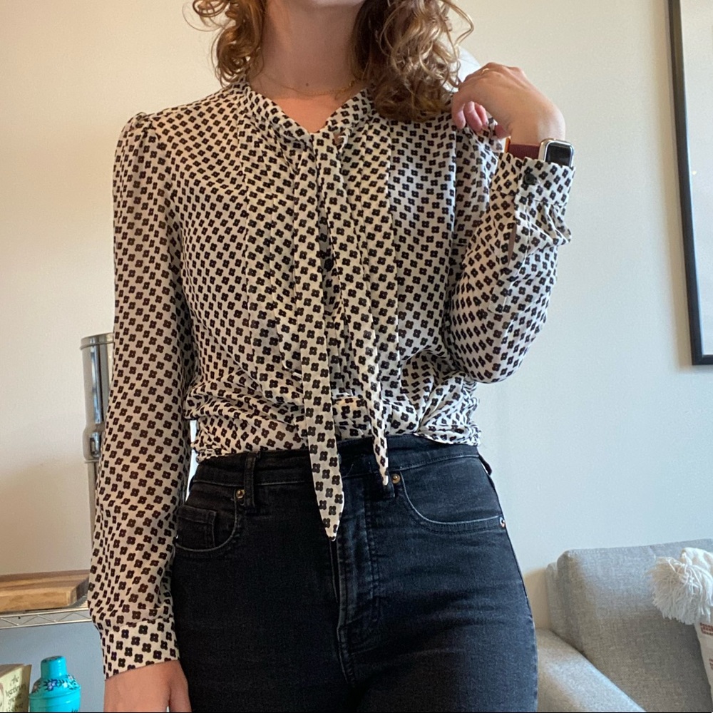 Patterned Loft Button Up With Neck Tie